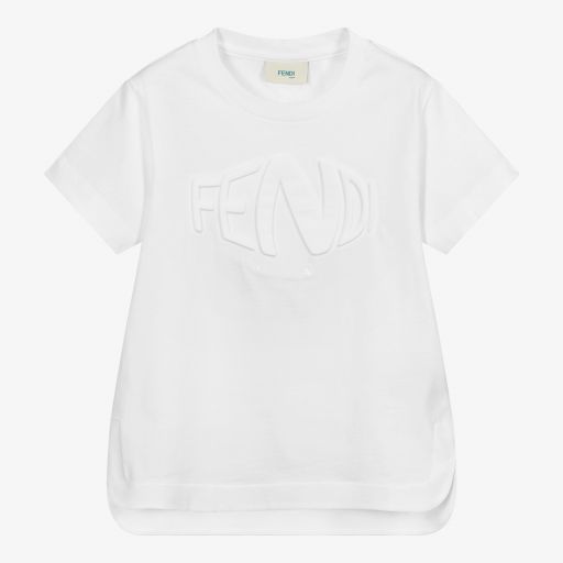 Fendi-White Cotton Logo T-Shirt | Childrensalon Outlet