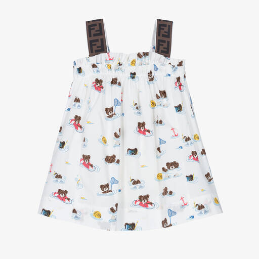 Fendi-فستان قطن بوبلين لون أبيض للمولودات | Childrensalon Outlet