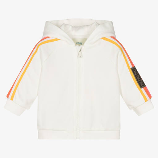 Fendi-White Cotton Zip-Up Baby Hoodie | Childrensalon Outlet