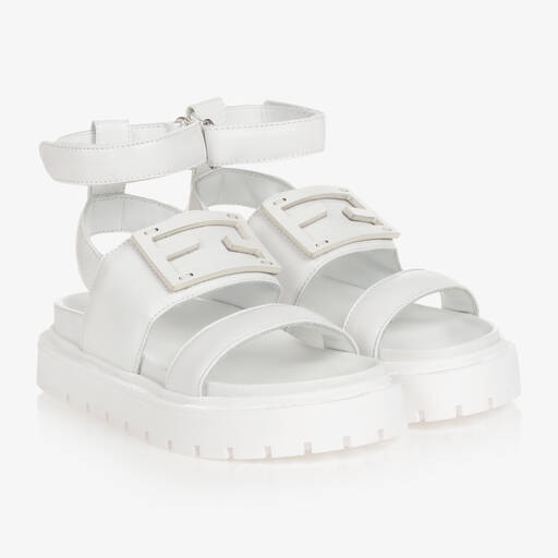 Fendi-صندل جلد لون أبيض للبنات | Childrensalon Outlet