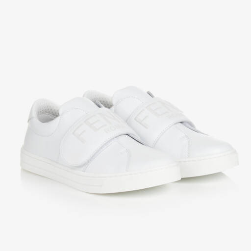 Fendi-White Leather Velcro Trainers With Logo | Childrensalon Outlet