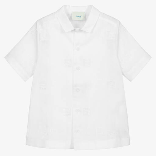Fendi-White Linen FF Logo Shirt | Childrensalon Outlet