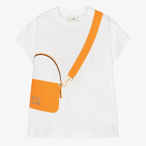 Fendi-White & Orange Cotton T-Shirt | Childrensalon Outlet