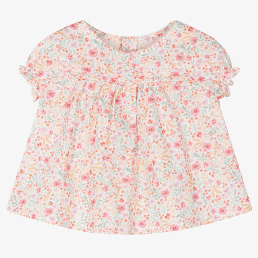 Fina Ejerique-Baby Girls Pink Cotton Floral Blouse  | Childrensalon Outlet