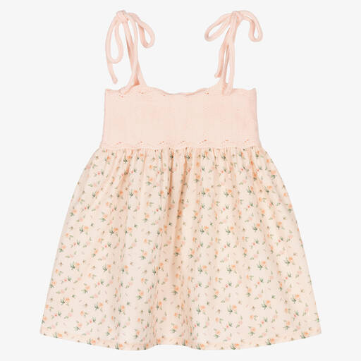 Fina Ejerique-Baby Girls Pink Cotton Floral Dress | Childrensalon Outlet