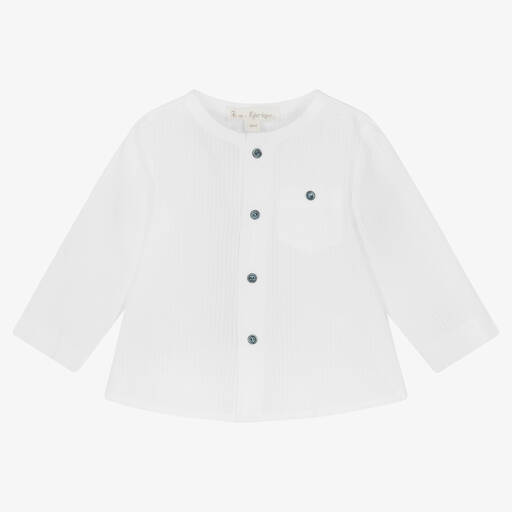 Fina Ejerique-Boys White Cotton Seersucker Shirt | Childrensalon Outlet