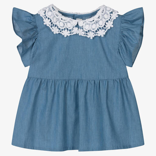 Fina Ejerique-Girls Blue Collared Chambray Blouse | Childrensalon Outlet