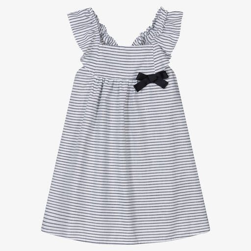 Fina Ejerique-Girls Blue & White Striped Dress  | Childrensalon Outlet