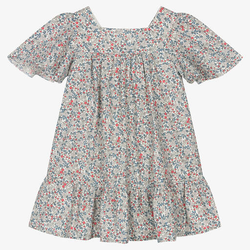 Fina Ejerique-Girls Grey Cotton Floral Dress | Childrensalon Outlet