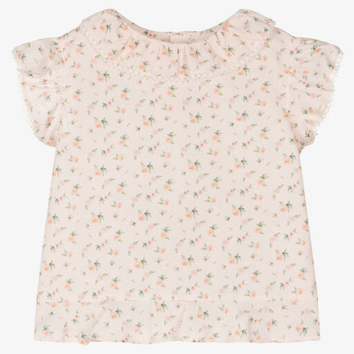 Fina Ejerique-Girls Pink Cotton Floral Blouse | Childrensalon Outlet