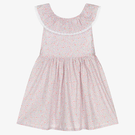 Fina Ejerique-Girls Pink Floral Cotton Pinafore Dress | Childrensalon Outlet