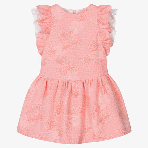 Fina Ejerique-Girls Pink Floral Jacquard Dress  | Childrensalon Outlet
