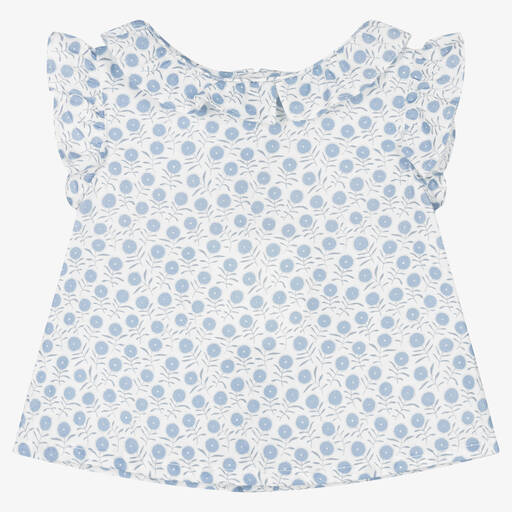 Fina Ejerique-Girls White & Blue Floral Cotton Top | Childrensalon Outlet