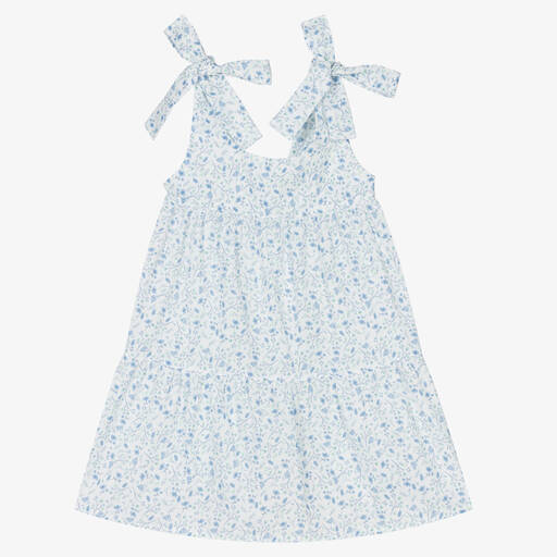 Fina Ejerique-Girls White & Blue Floral Dress | Childrensalon Outlet