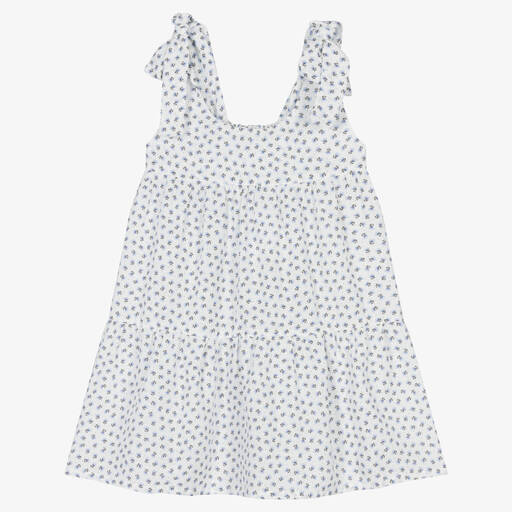 Fina Ejerique-Girls White & Blue Floral Dress | Childrensalon Outlet