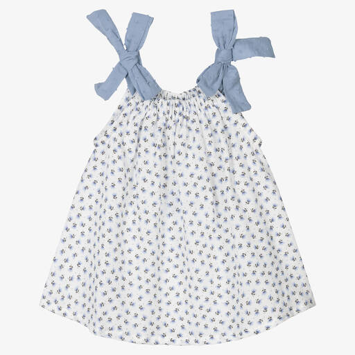Fina Ejerique-Girls White & Blue Floral Dress | Childrensalon Outlet