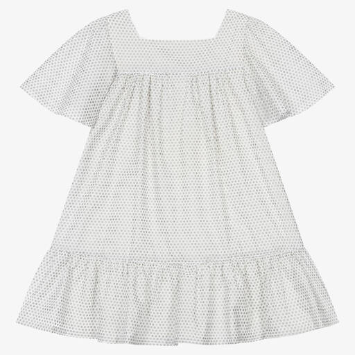 Fina Ejerique-Girls White & Silver Polka Dot Dress | Childrensalon Outlet
