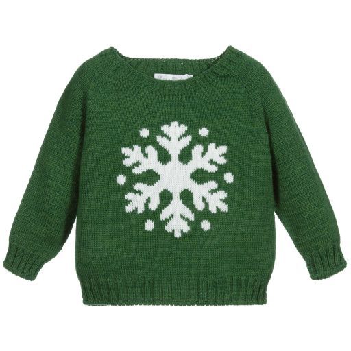 Fina Ejerique-Green Wool Snowflake Sweater | Childrensalon Outlet