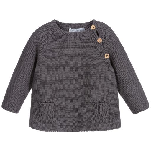 Fina Ejerique-Grey Cotton Knit Sweater | Childrensalon Outlet