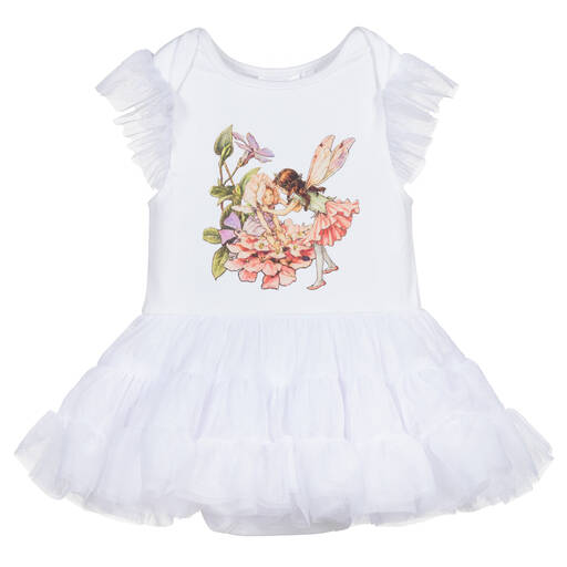 Flower Fairies™ by Childrensalon-فستان قطن جيرسي و تول لون أبيض | Childrensalon Outlet