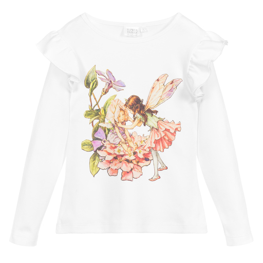 Flower Fairies™ by Childrensalon-Белый хлопковый топ с оборками для девочек | Childrensalon Outlet