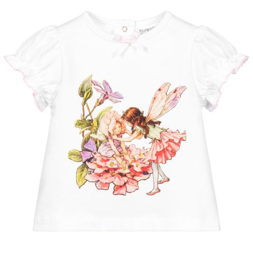 Flower Fairies™ by Childrensalon-تيشيرت قطن جيرسي لون أبيض وزهري للمولودات | Childrensalon Outlet