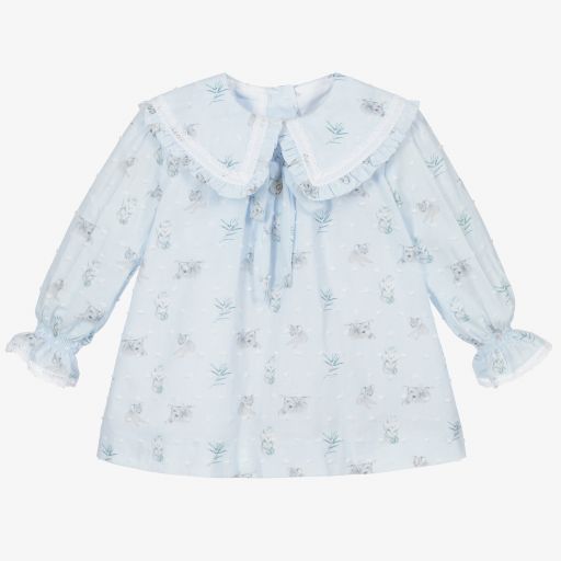 Foque-Blue Cotton Dress & Knickers | Childrensalon Outlet