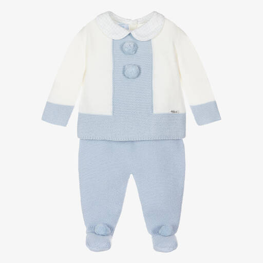 Foque-Blue & Ivory Knitted 2 Piece Babygrow  | Childrensalon Outlet