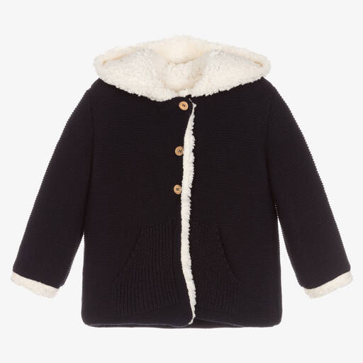 Foque-Blue Knitted Hooded Coat | Childrensalon Outlet