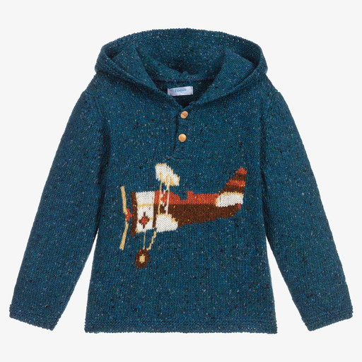 Foque-Blue Knitted Hooded Sweater | Childrensalon Outlet