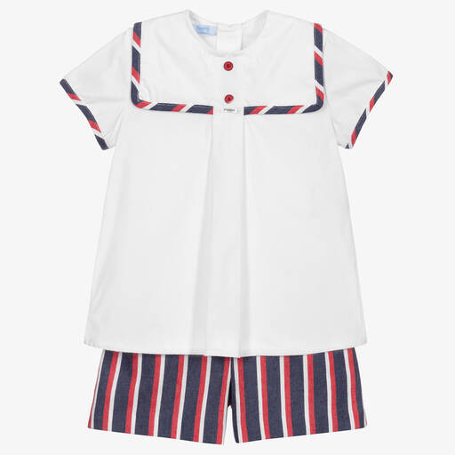 Foque-Blue Stripe Sailor Shorts Set | Childrensalon Outlet