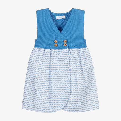 Foque-طقم فستان وسروال أطفال بناتي قطن لون أزرق وأبيض | Childrensalon Outlet