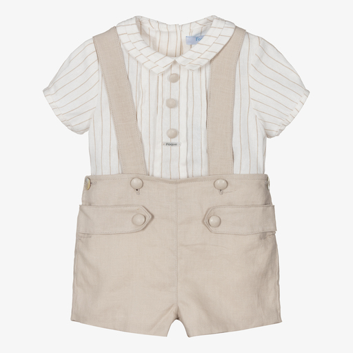 Foque-Boys Beige Linen Shorts Set  | Childrensalon Outlet