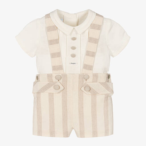 Foque-Рубашка и бежевые шорты из хлопка в полоску для мальчиков | Childrensalon Outlet