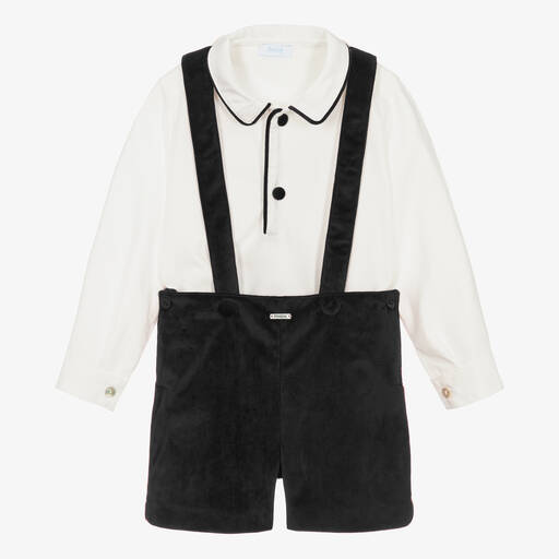 Foque-Boys Black & White Velvet Shorts Set | Childrensalon Outlet