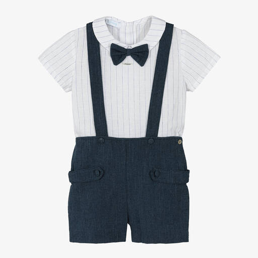 Foque-Белый топ и синие шорты из хлопка и льна для мальчиков | Childrensalon Outlet