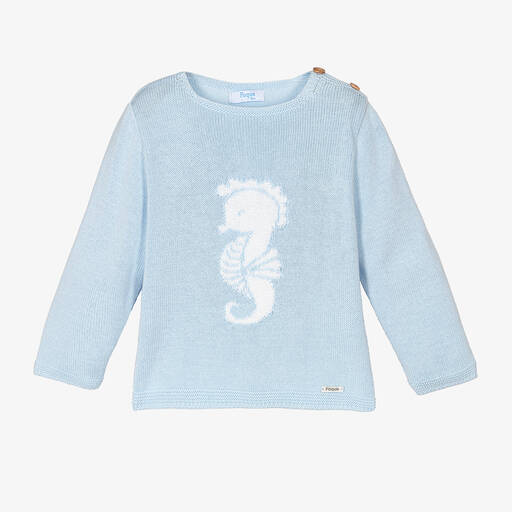 Foque-Pull bleu en coton hippocampe | Childrensalon Outlet