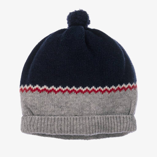 Foque-Boys Blue & Grey Wool Knit Pom-Pom Hat | Childrensalon Outlet