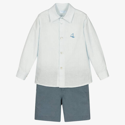 Foque-Boys Blue Linen Shorts Set  | Childrensalon Outlet