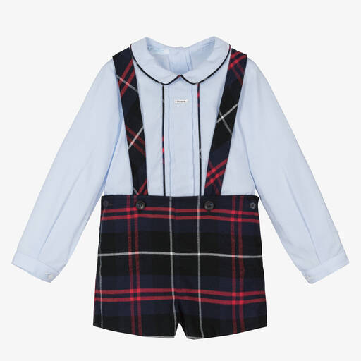 Foque-Boys Blue & Red Tartan Shorts Set | Childrensalon Outlet
