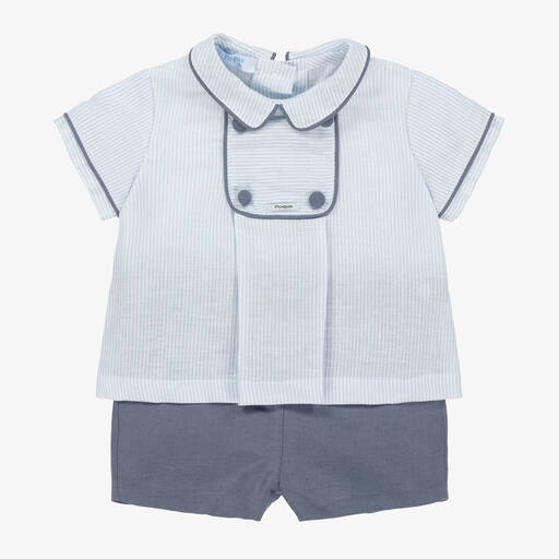 Foque-Boys Blue Stripe Linen Shorts Set | Childrensalon Outlet