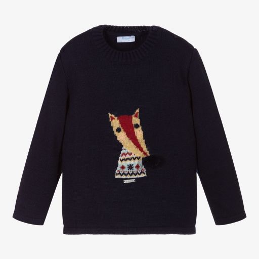 Foque- Boys Blue Wool Fox Sweater | Childrensalon Outlet