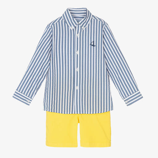 Foque-Boys Blue & Yellow Cotton Shorts Set | Childrensalon Outlet