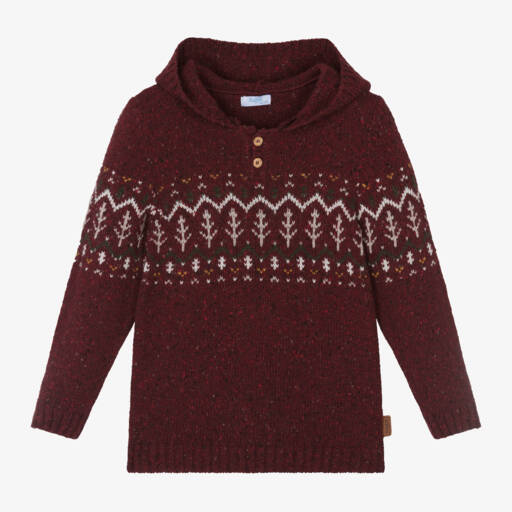 Foque-Boys Burgundy Wool Knit Hoodie | Childrensalon Outlet