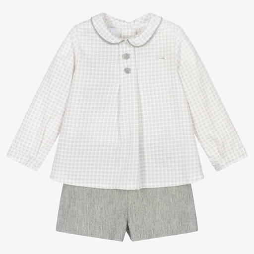 Foque-Boys Grey Cotton Shirt & Shorts Set | Childrensalon Outlet