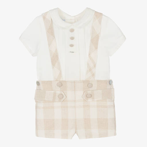 Foque-Boys Ivory & Beige Check Shorts Set | Childrensalon Outlet