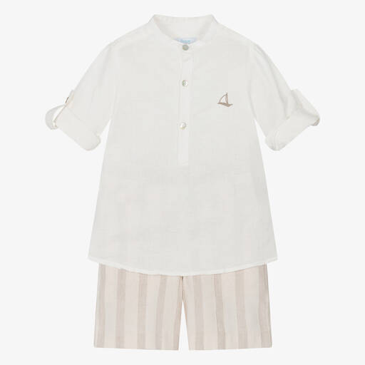 Foque-Boys Ivory Cotton & Linen Shorts Set | Childrensalon Outlet