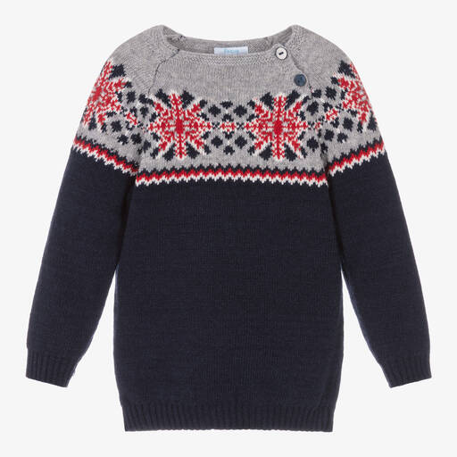 Foque-Boys Navy Blue Fair Isle Knitted Sweater | Childrensalon Outlet