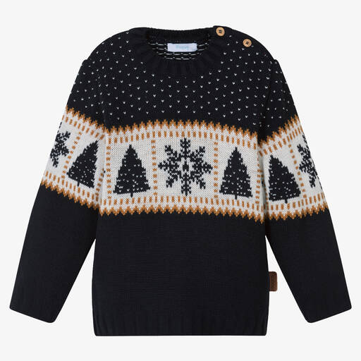 Foque-Boys Navy Blue Knit Festive Jumper | Childrensalon Outlet