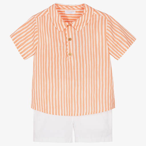 Foque-Boys Orange & White Cotton Shorts Set | Childrensalon Outlet